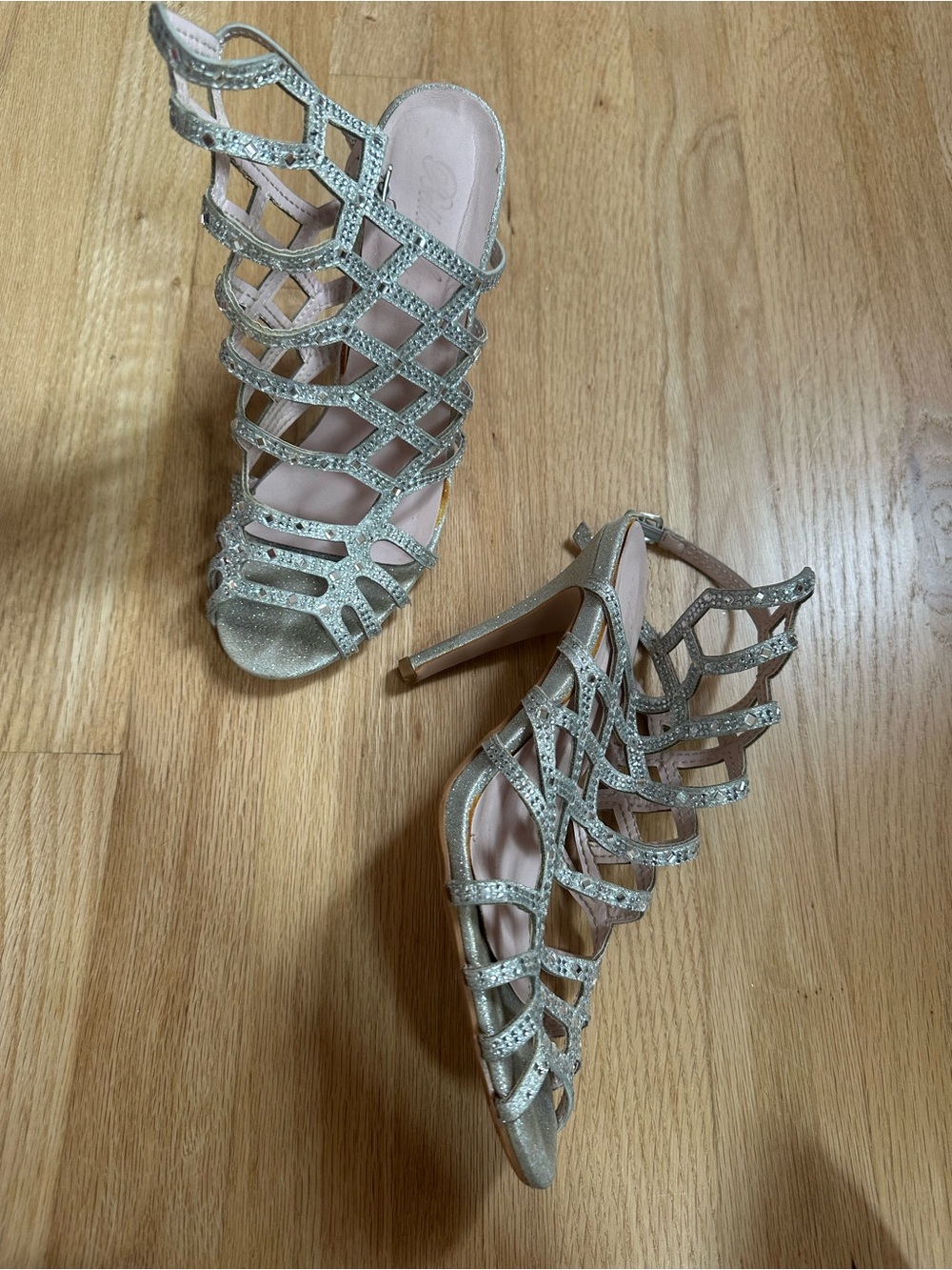 Glitter Cage High Heel Sandals - Silver
